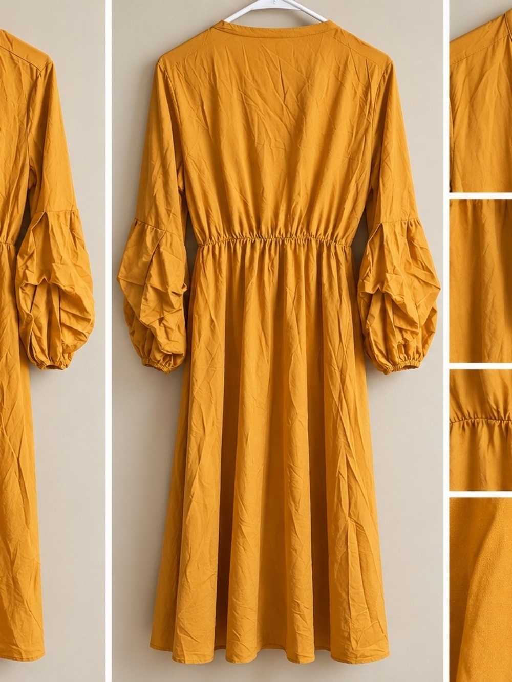 SHEIN Mustard Balloon-Sleeve Maxi Dress